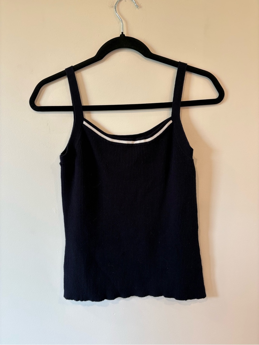 Vintage Smart Set Black Ribbed Tank with White Neck Trim